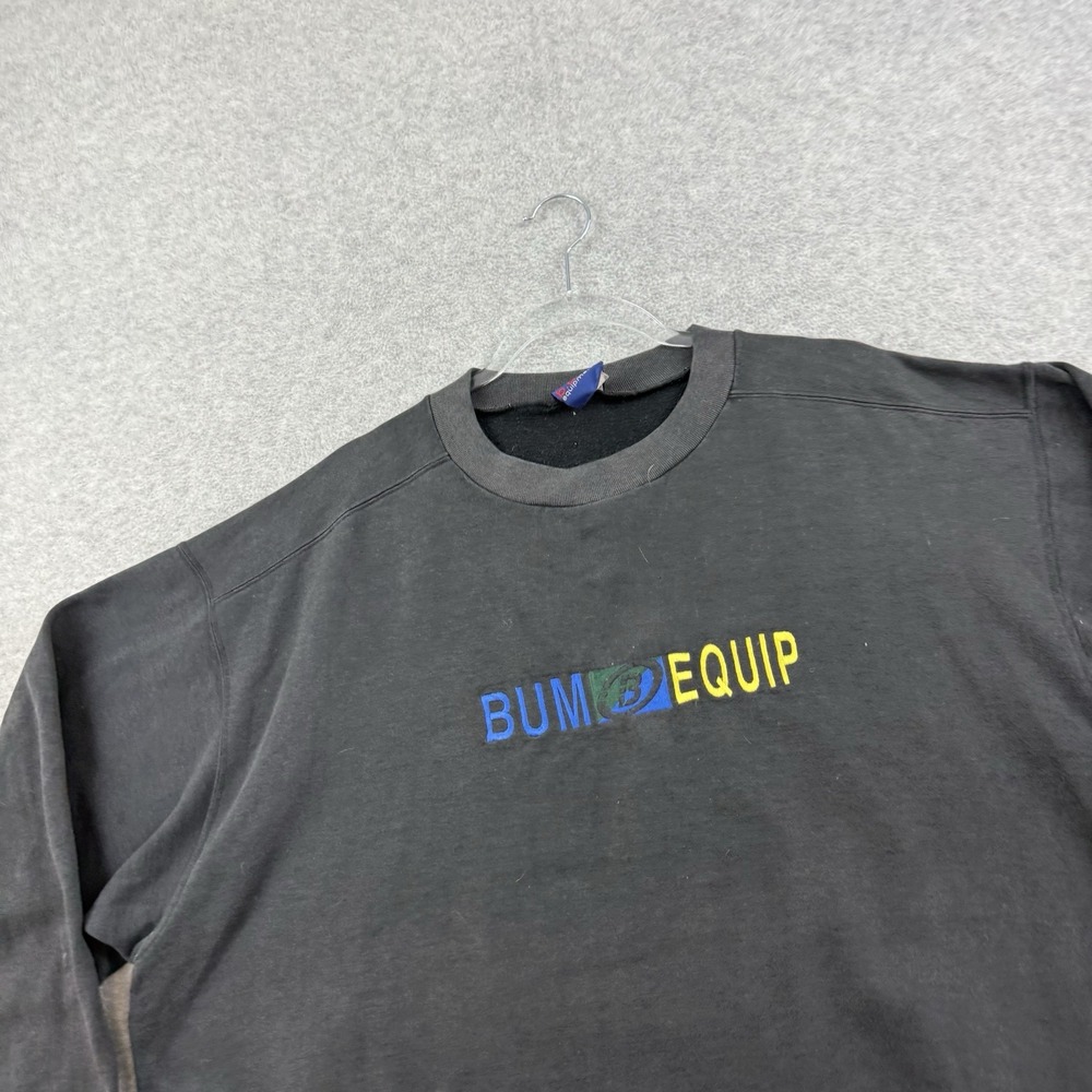 Vintage 90s BUM Equipment Sweatshirt Mens M Black Sun Faded Crewneck Oversized
